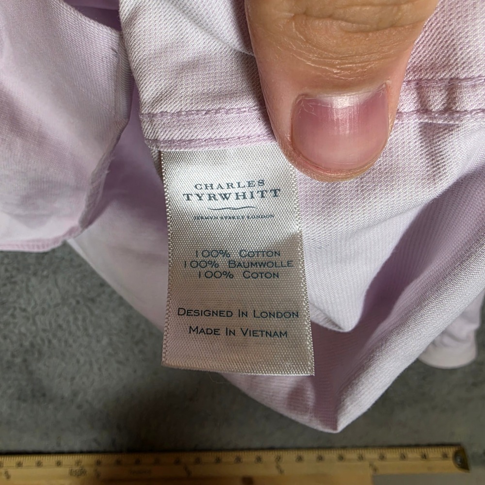 Charles Tyrwhitt Dress Shirt Mens 16.5/35 Pink Good Slim Fit Long Sleeve Dobby - Picture 9 of 10
